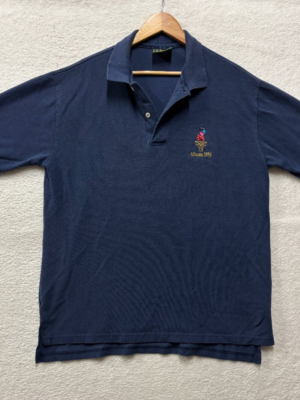 vintage Atlanta 1996 Olympic Games navy blue polo shirt mens large short sleeve,